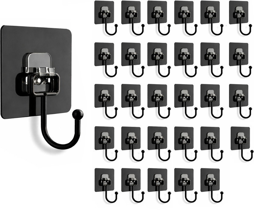 BRAND VILLA Self Adhesive Heavy Duty Wall Hooks No Drill Sticky Hooks for Kitchen & Home Use Hook 30(Pack of 30)