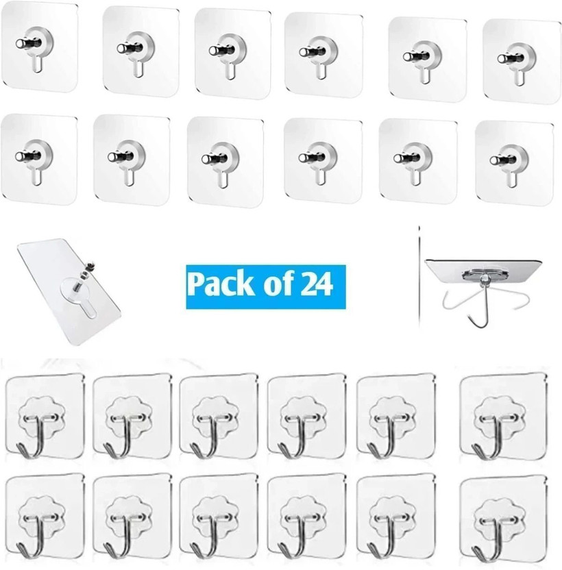 Landwood PRISM Pack of 24 Heavy-Duty Adhesive Wall Hooks – Strong & Reliable Hook 24(Pack of 24)