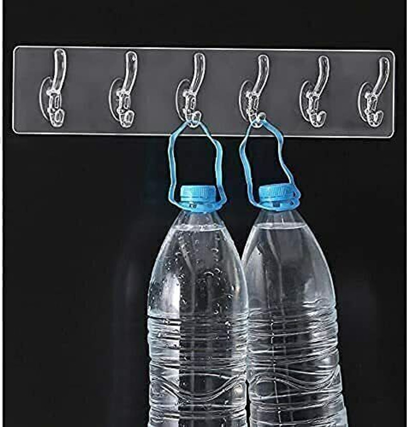 PAGALY Waterproof and Oil Proof Heavy Duty Self Adhesive No Drills Wall Bathroom Towel Hanger Weight Load Capacity-10 Kg Hook 6(Pack of 1)