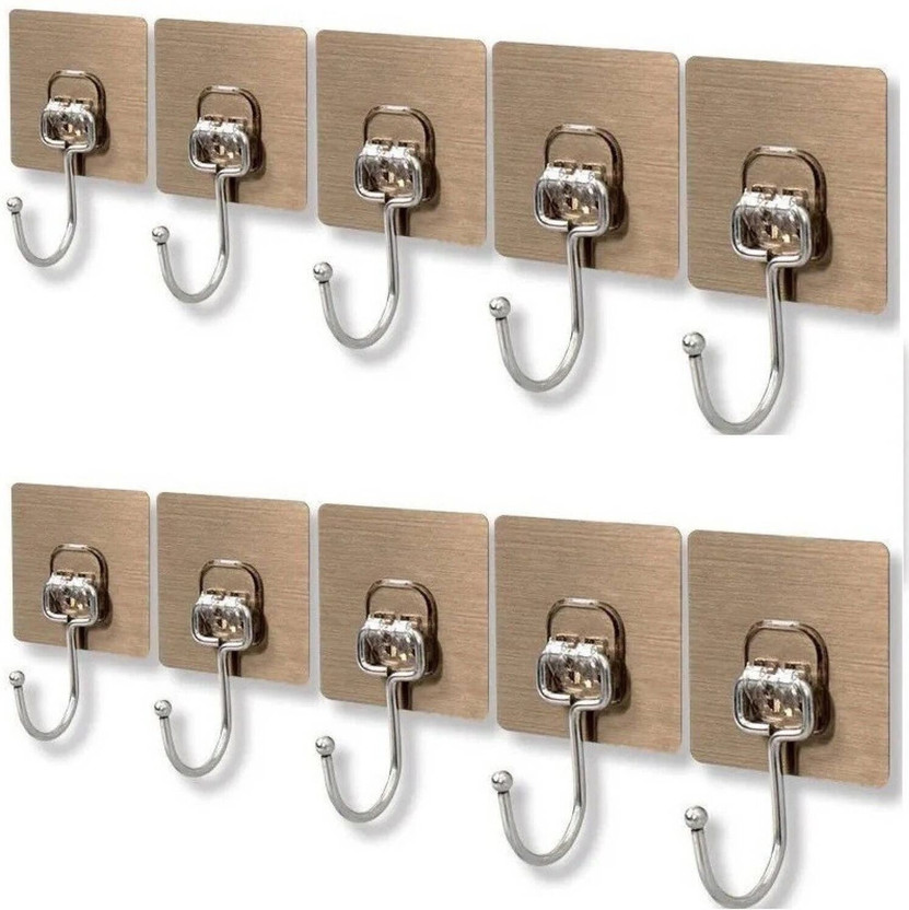 MERCEHIVE Waterproof Big Adhesive Heavy Duty Sticky Stainless Steel Hook Hook 10(Pack of 10)