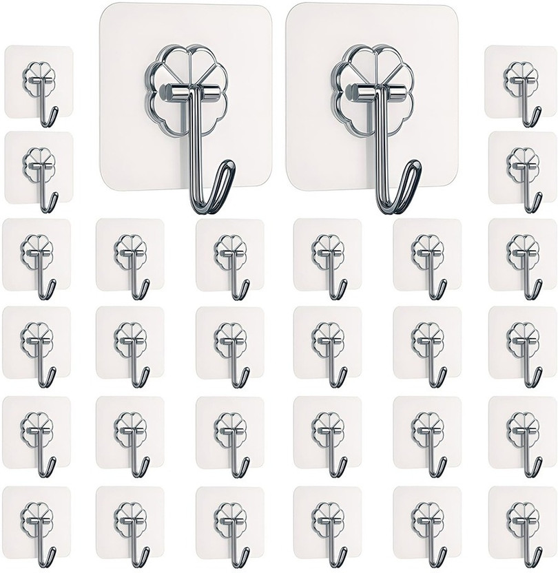 DALUCI Strong Adhesive Wall Door Sticky Hanger Holder for Kitchen And Bathroom Hook 30(Pack of 30)