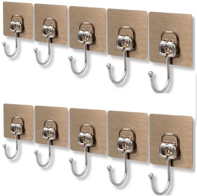 eshopy Hanger for Hanging Clothes Strong Self Adhesive Magic Sticker Wall Hook Hook 10(Pack of 10)