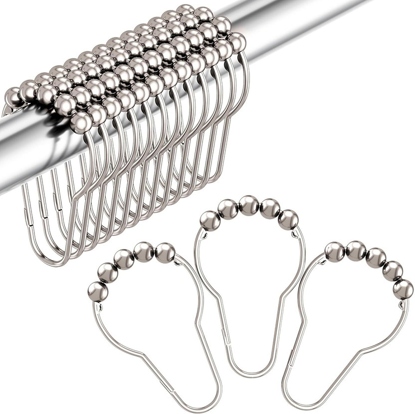 Guellix Guellix Rustproof Stainless Steel Shower Curtain Rings Hooks, Polished Nickel Hook 12(Pack of 12) - Flipkart Deal