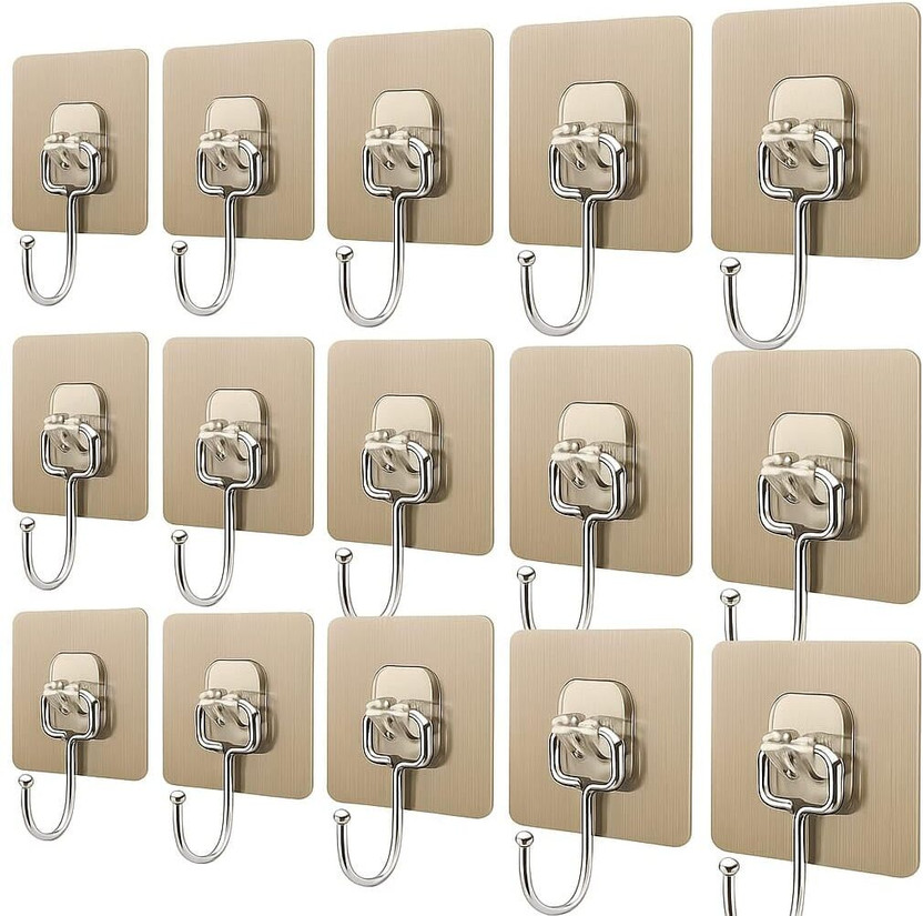 MERCEHIVE Big Adhesive Heavy Waterproof Duty Sticky Stainless Steel Hook Hook 15(Pack of 15)