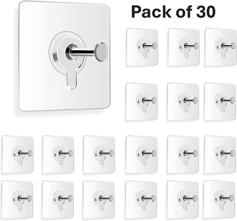 KHODALEWAY Strong Adhesive Photo Frame Wall Hooks Sticky Hanger Holder for Home Swivel Hook 30(Pack of 30)