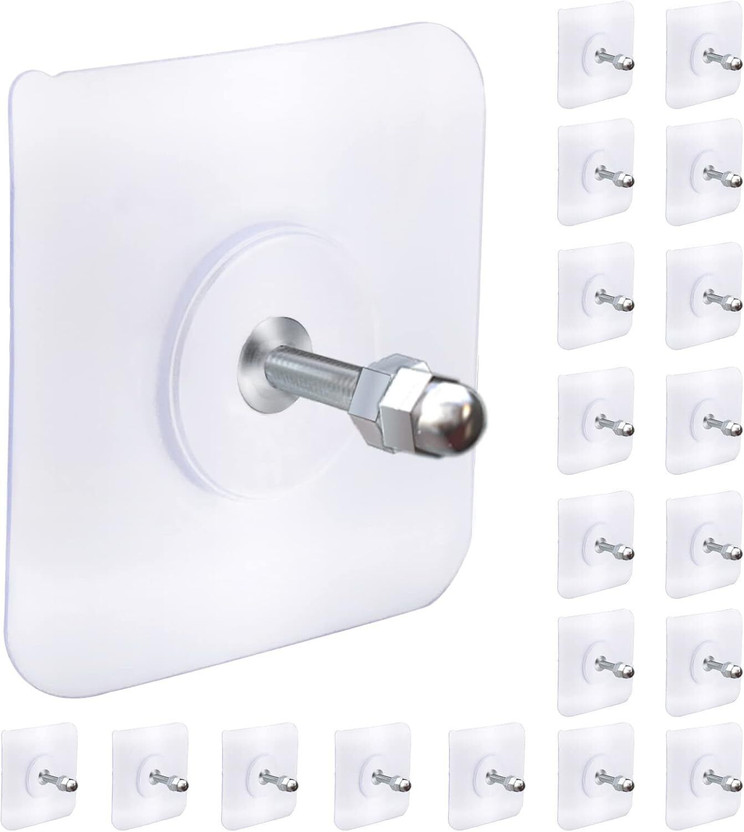 BRAND BRAND VILLA Hooks for Wall Self Adhesive Nail Free Heavy Duty No Drill Screw Transparent Hook 20(Pack of 20) - Flipkart Deal