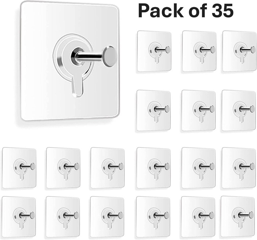 KHODALEWAY Strong Adhesive Photo Frame Wall Hooks Sticky Hanger Holder for Home Swivel Hook 35(Pack of 35)