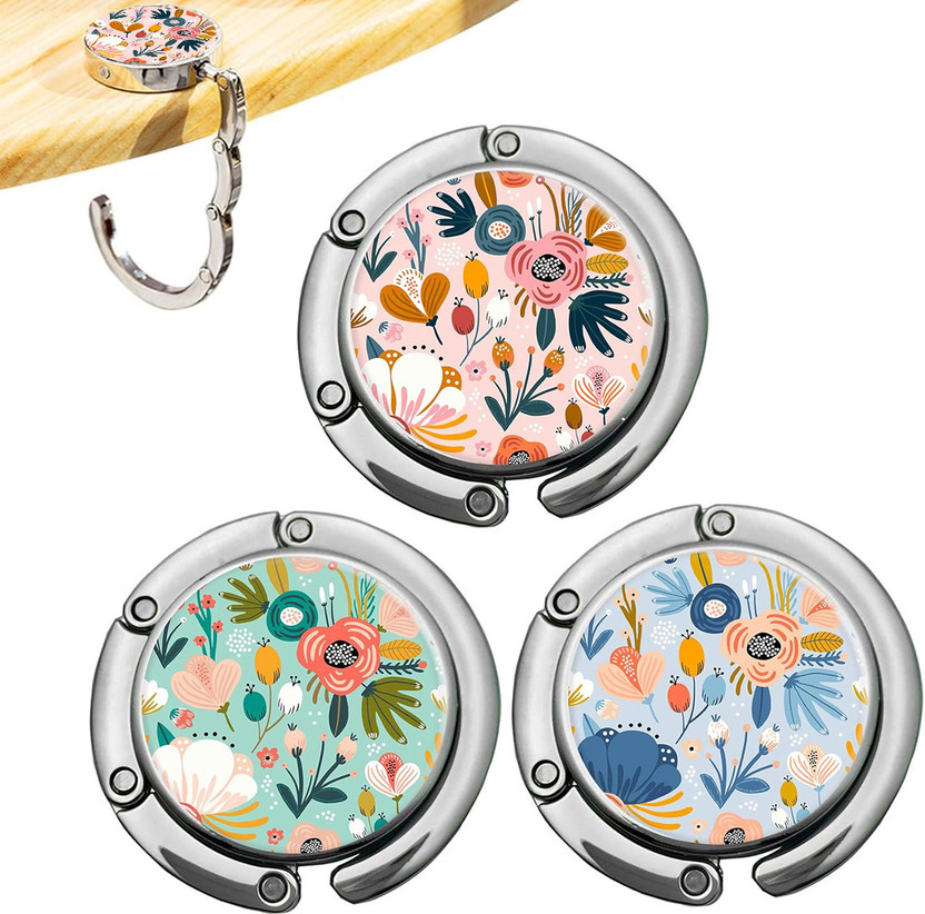 SERPLEX 3 Pack Foldable Purse Hook Womens Bag Table Hanger Desk Hook Floral Swivel Hook 3(Pack of 3)