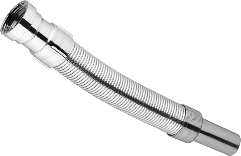 RUHE PVC Flexible Waste Water Outlet Pipe with Chrome Finish 30 Inches for Wash Basin Hose Connector