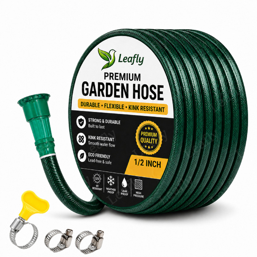 Leafly Heavy Duty Reinforced PVC Hose Pipe 1/2 Inch Flexible Pressure Washer Pipe For Garden Watering, Car Wash, Pet Bathing & Home Cleaning-Garden Hose Pipe(15 m)