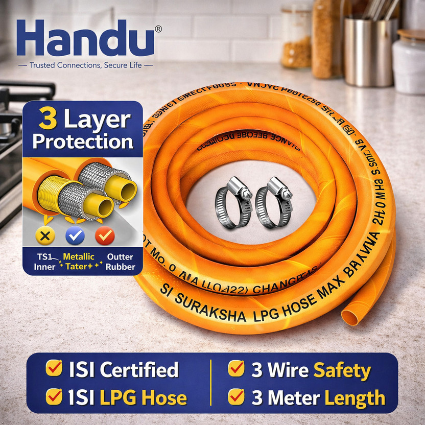 Handu Handu 3 Meter Gas Pipe Clump Safe Suraksha Fine Quality ISI & ISO Certified LPG Hose Hose Pipe(3 m) - Flipkart Deal