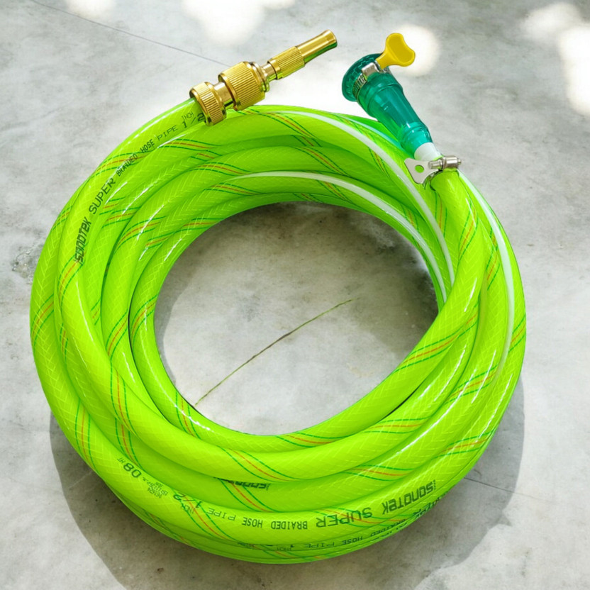 Sonotek 20 Meter (65 Feet) 3-Layered Braided Water Hose Pipe With Brass Spray Nozzle For Garden,Car Wash,Floor Clean, Pet Bath, Pipe Hose Pipe(2000 cm)