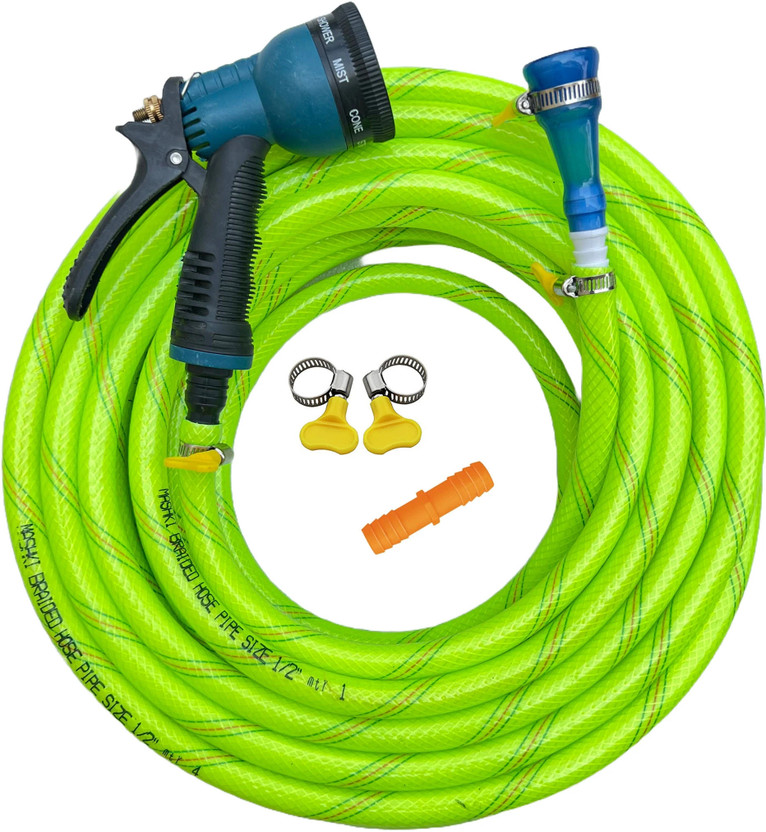 MASHKI 15 Meter (50 Feet) 3 Layered Braided Pipe With 8 Pattern Water Spary Gun For Gardening, Car washing, Home Use, Pet Wash Etc Hose Pipe(15 m)