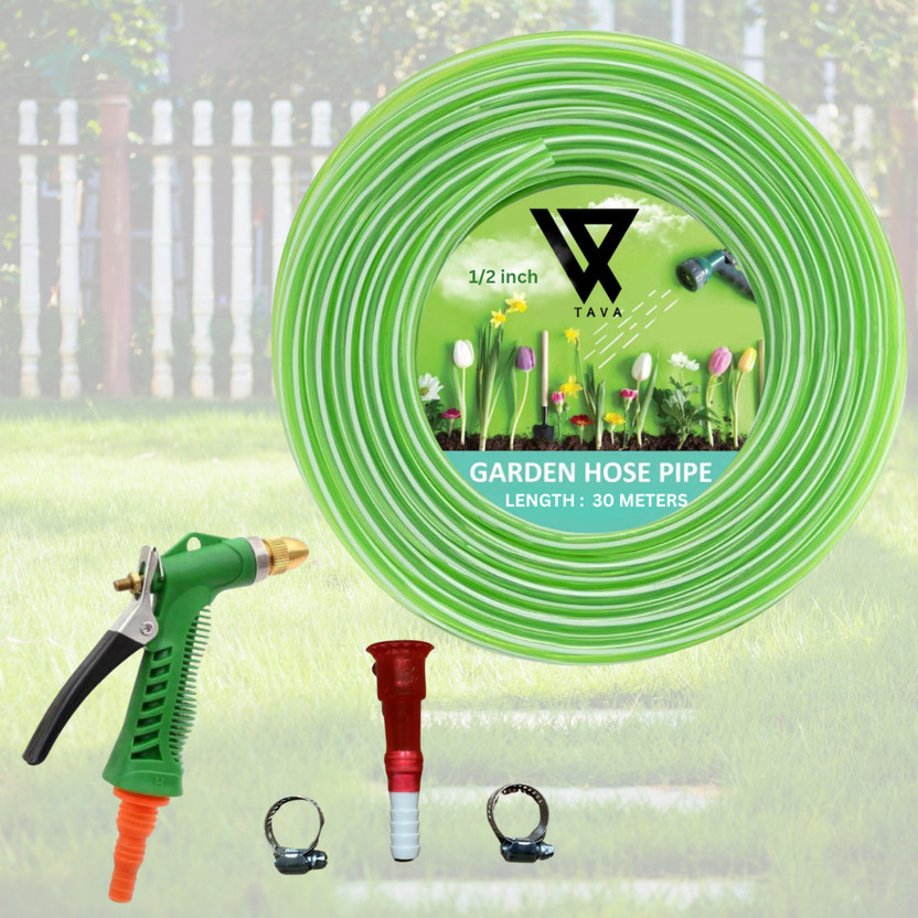 TAVA Lightweight Durable Flexible Hose Pipe with 1\2 Spray Gun Accessories (30M) Hose Pipe(30 m)