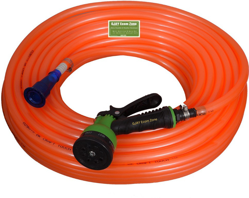 GJAY ECOM ZONE 10 MTR Garden Water Hose Pipe with 8 Mode Spray Gun & Accessories Orange Color Hose Pipe(1000 cm)
