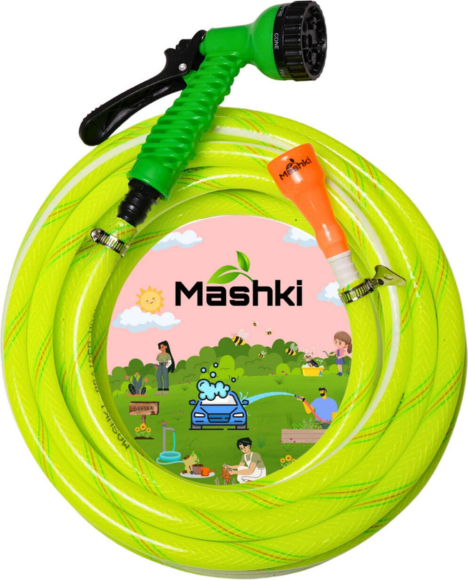 MAK 20 Meter 1/2 inch Braided Hose Pipe For Gardern, Car & Bike Washing With 8 Mode Water Spay Gun , Tap Nozzle And Clamps Suitable For Car Washing , Bike Washing , Gardening , Home Use 65 Feet 3-Layered Braided Water pipe With Water Spray Gun Hose Pipe(2000 cm)