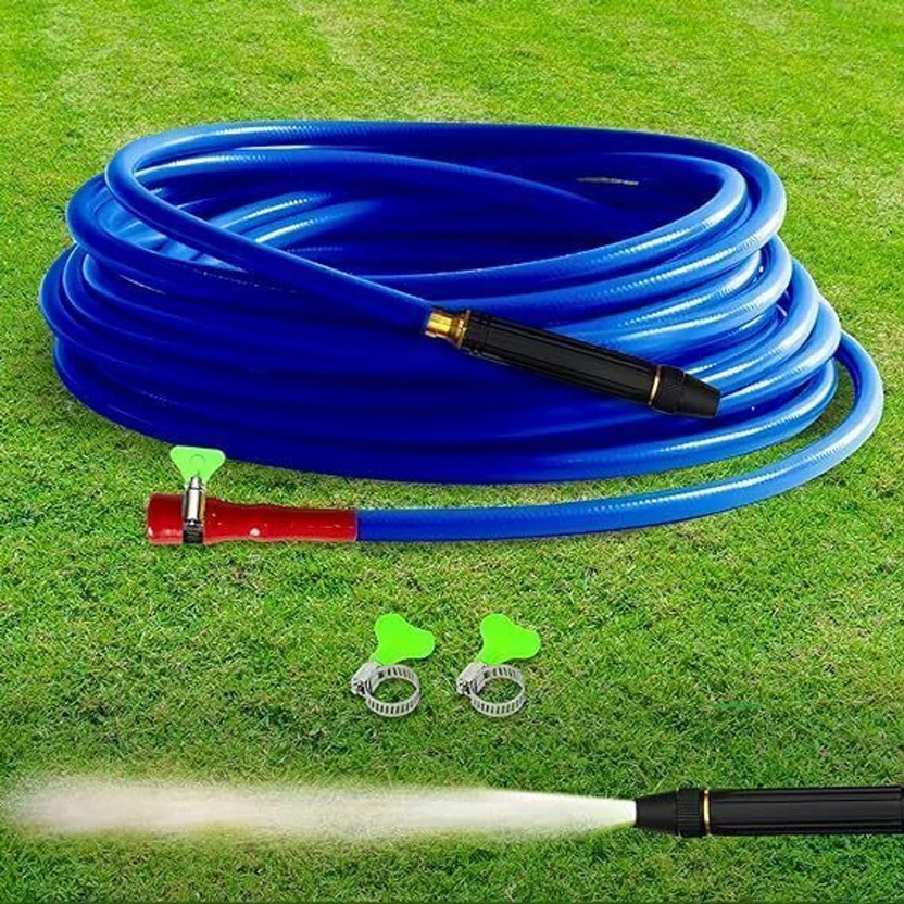 AHYRA 50mtr 165 FEET Hose Pipe with spray gun and tap connectors and clamps 50 Meter(165 feet) Garden & Car Wash Watering Braided 3 Layered Hose Pipe 1/2" Hose Pipe(50 m)