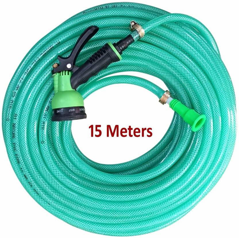 A1 NATURE (15 METER)Hose Pipe with Nozzle Sprayer, Tap Adapter and 3