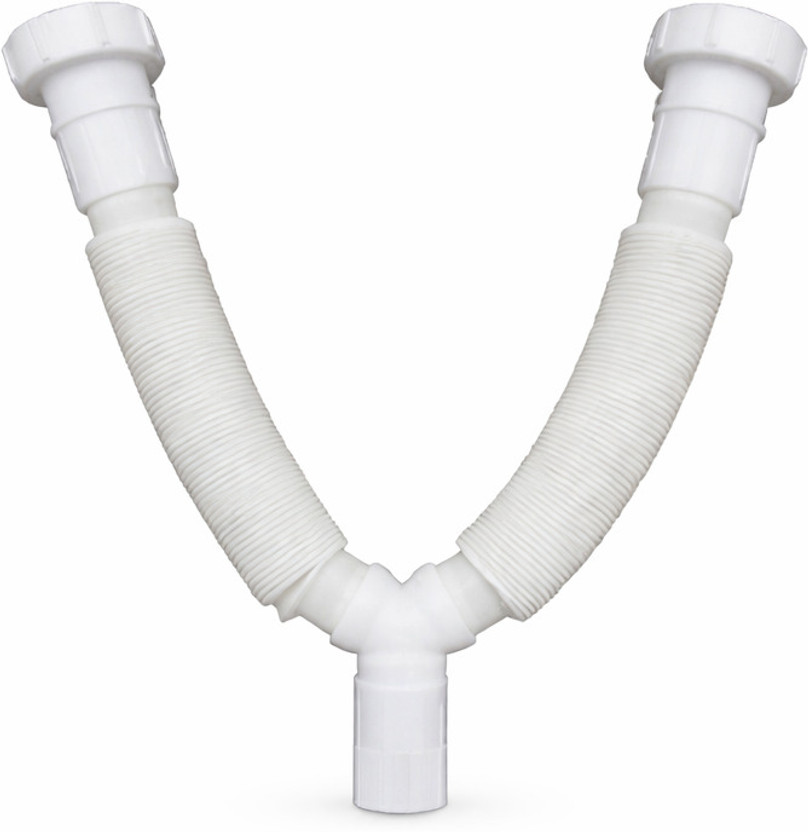 DEHRAN Double Sink Waste Pipe Connector | Flexible Y Shape Drain Pipe for Kitchen Sink Universal Double Bowl Drain Kit with Threaded Nuts | Heavy Duty Plastic Hose Pipe(1 m)