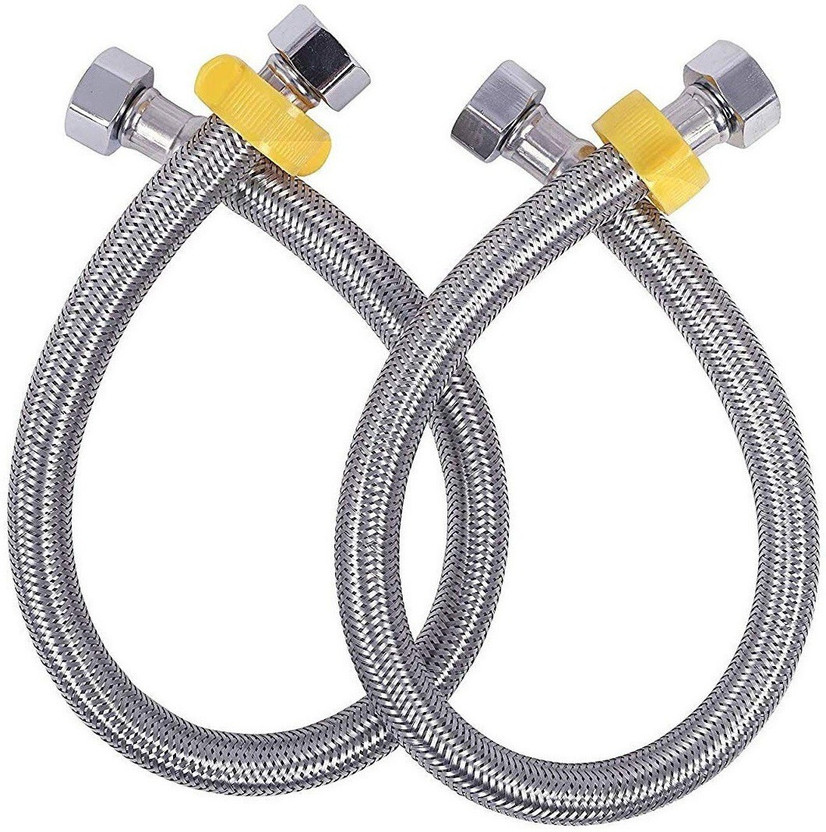 Prestige Stainless Steel 304 Grade Connection, Chrome Finish (24-inch) Pack of 2 pcs Hose Pipe(60 cm)