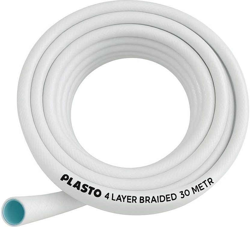 Plasto 4-Layer Braided Garden Hose Pipe | 1/2 Inches (12.5 MM, 30M | UV Stabilized Plasto 0.5 inch 100 ft in4 Layer Braided Pipe Hose Pipe(30 m)