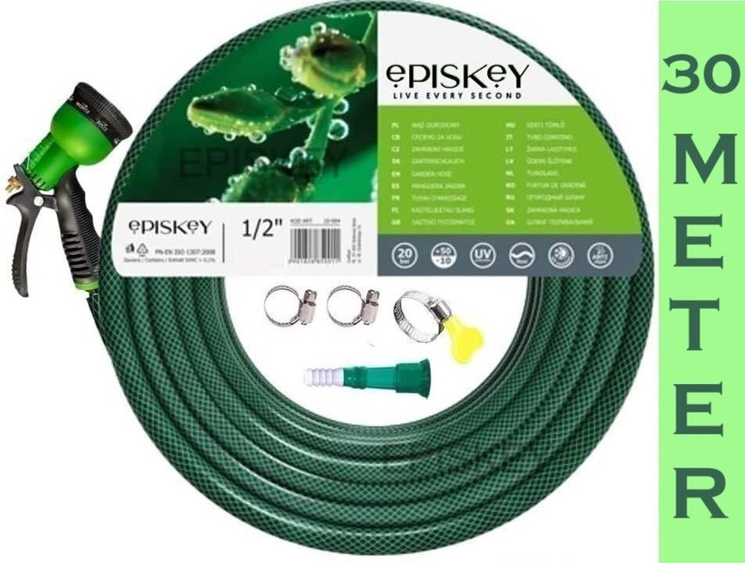 Episkey E_30M_100GUN Heavy Duty Expandable-Flexible Double Latex Core Hose Pipe | 7 Pattern Spray Gun Hose Pipe(30 m)