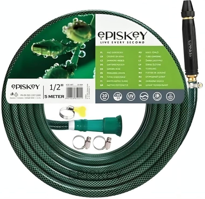 Episkey E_5M_BLACK Heavy Duty Expandable Garden Hose with Latex Core Stainless Metal WaterSpray Gun Hose Pipe(5 m)
