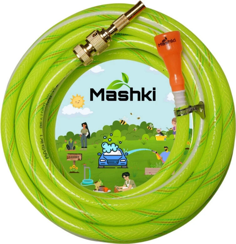 MASHKI 1/2 Inch 10 Meter (32.5 Feet) 3- Layered Braided With Metal Sprayer For Gardening , Car washing , Home Use Water Pipe Hose Pipe(1000 cm)