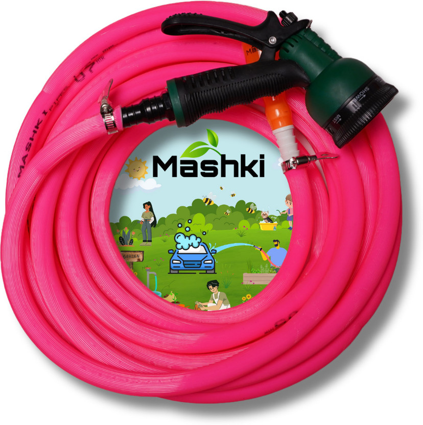 MASHKI 30 Metre (100 Feet) Premium Quality Double Layered Water Hose Pipe With Water Spray Gun For Gardening, Car Washing, Bike Washing, Home Use, Pet Wash 100 Feet Double Layered Water Pipe with 8 Pattern Water Spray Gun Hose Pipe(3000 cm)
