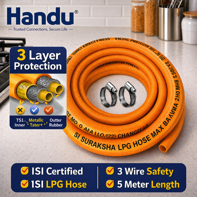 Handu 5 Meter Gas Pipe Clump Safe Suraksha Fine Quality ISI & ISO Certified LPG Hose Hose Pipe(5 m)