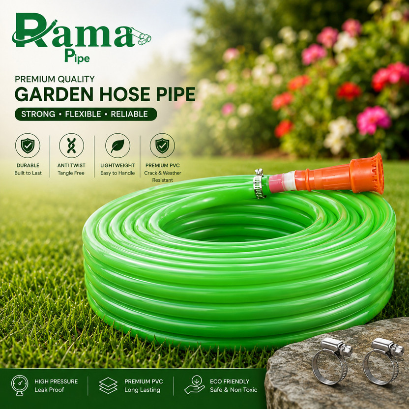 RAMA RAMA PIPE 50 meter(165 feet), 1/2 inch garden pipe light weight durable with 2 clips and tap adopter Hose Pipe(50 m) - Flipkart Deal