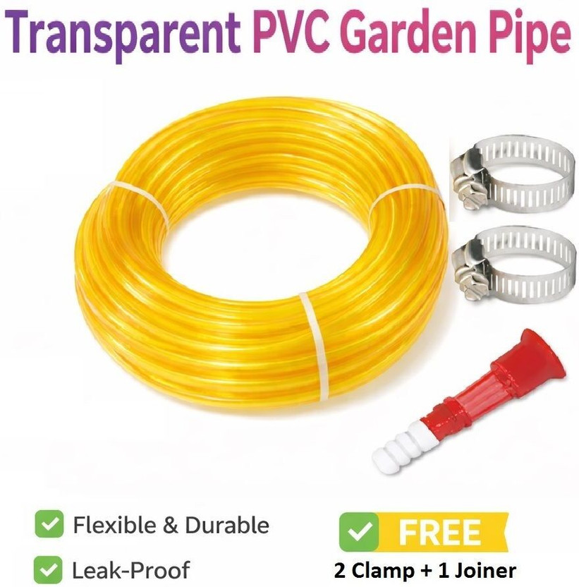 Crewbolt 5 Mtr PVC Water Pipe, Durable & Flexible with 1 Pcs Tap Connector & 2 Pcs Clamps CW05 Hose Pipe(5 m)