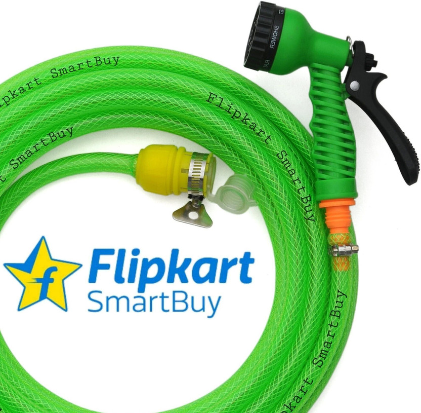Flipkart SmartBuy 15 Meter (49 feet) Braided Pipe (Diameter :½’’,0.5 inch,12 mm) Flexible Pipe : Water Tap Adapter, 7 Pattern Spray Gun and Braided Green Garden Hose Pipe(15 m)