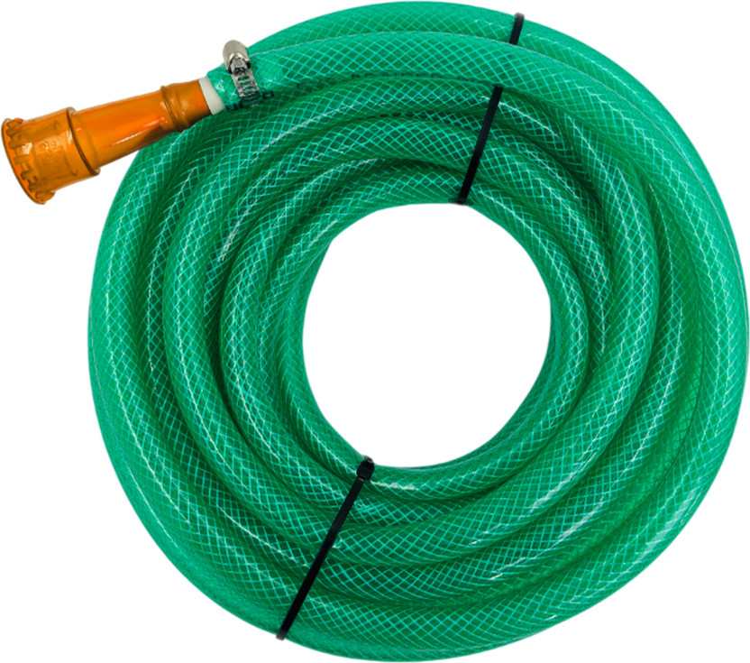 Agriansh 1/2 inch PVC Garden Hose Pipe With Tap Adapter & Clamps | 5 Meter(16.40 foot) 3 Layer Threaded Pvc Braided Water Pipe | Green Flexible Garden Pipe Hose Pipe(5 m)