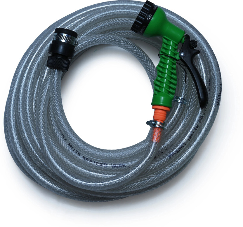 MASHKI 1/2"Inch 30 Meter (100 Feet) Clear 3-Layered Braided Hose Pipe With Water Spray Gun, Tap Connector, Clamps For Gardening , Car Wash, Floor Clean, Pet Bath Hose Pipe(3000 cm)
