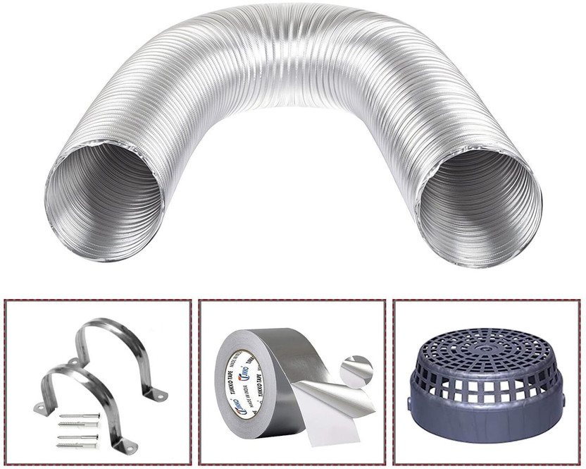 TIZELL 6 inch 4 Feet Chimney Exhaust Pipe with Cowl Cover for Kitchen, Tape, 2Pc Clamp Complete Installation Kit Hose Pipe(338 m)