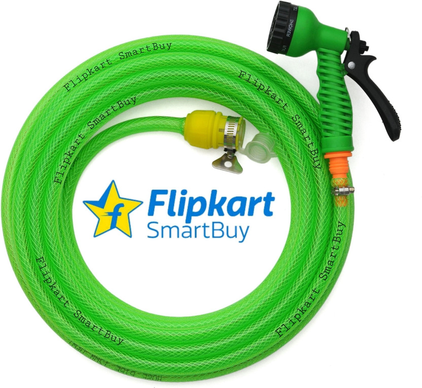Flipkart SmartBuy 10 Meter (32 feet) Braided Pipe (Diameter :½’’,0.5 inch,12 mm) Flexible Pipe : Water Tap Adapter, 7 Pattern Spray Gun and Braided Green Garden Hose Pipe(1000 cm)