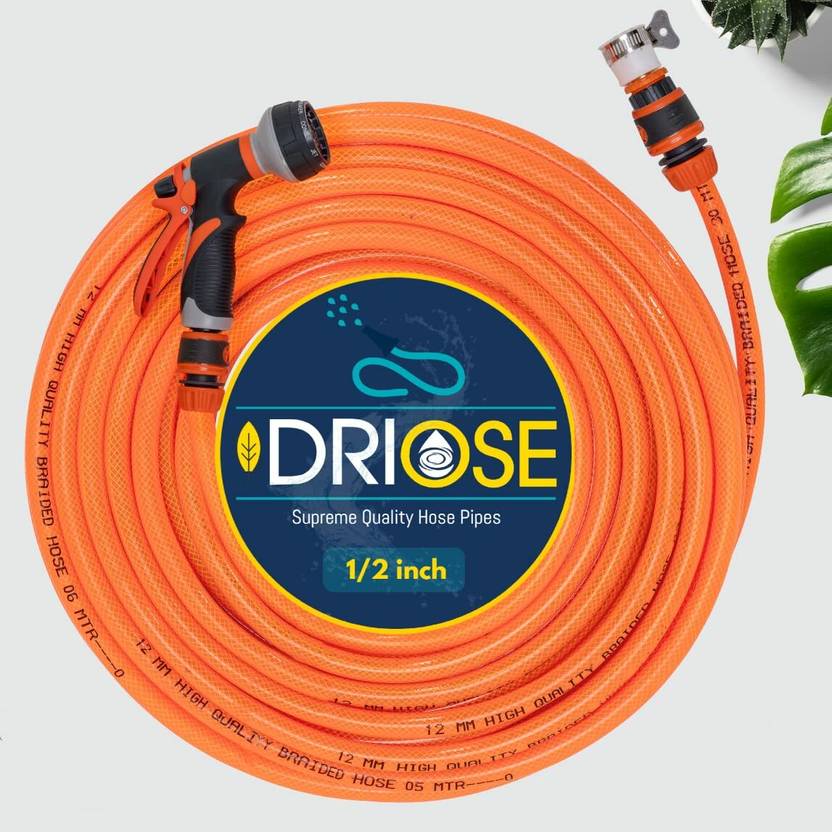 Driose Braided Water Hose Pipe 8 Pattern Spray Nozzle and Quick Snapin