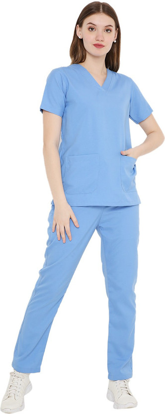 Associated Uniforms Sky Blue Ladies Classic Scrub Suit L Shirt, Pant Hospital Scrub(Sky Blue L)