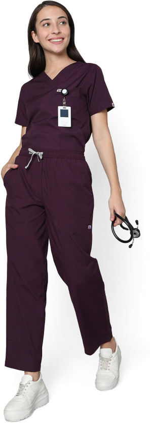 KNYA Women's Scrubs for Doctors | 5 Pocket Pant, Shirt Hospital Scrub(Wine XL)
