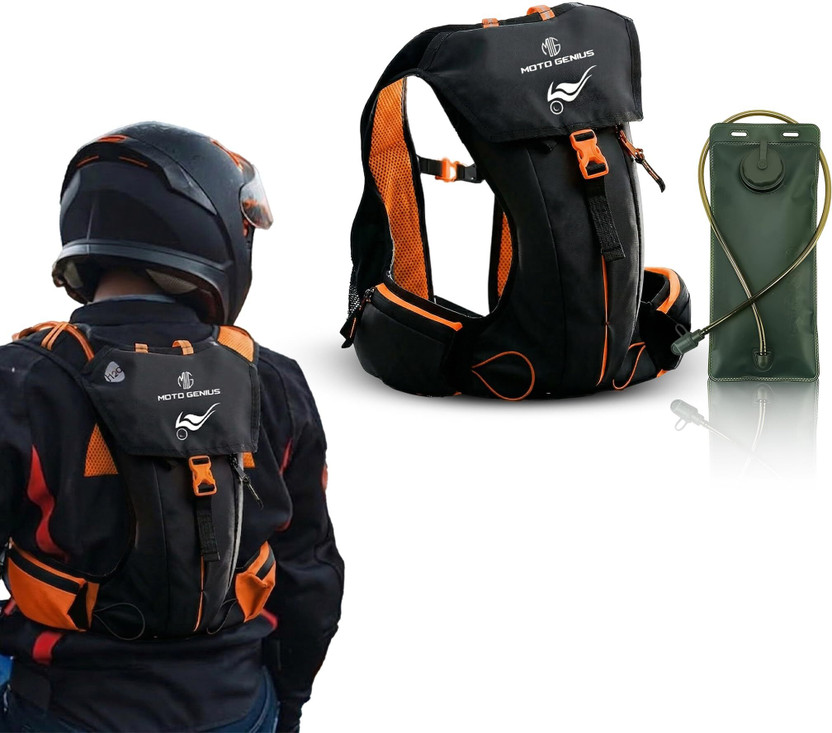 Moto Genius Hydration Backpack with 2L BPA-Free Bladder, Multi-Compartment Storage(Orange) Hydration Pack
