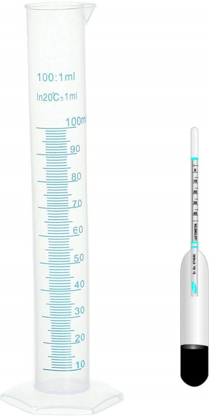 INDIGINOUS Lactometer with 100 ml Measuring cylinder For Testing Milk Purity at Home Hydrometer Milk Testing meter Thermometer (White) Hydrometer