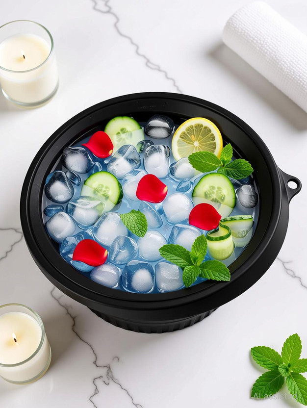 Dharmhit Silicone Massage Bowl Silicone Face Ice Bath Bowl with Built-in Ice Tray Collapsible Facial Ice Bowl Disposable(Pack of 1, Black)