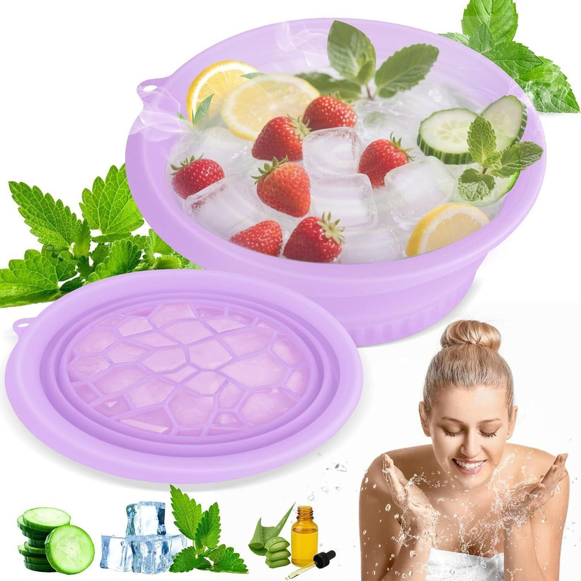 ambdded Silicone Massage Bowl Facial ice therapy reduces puffiness, cools skin, and boosts glow. Disposable(Pack of 1, Purple)