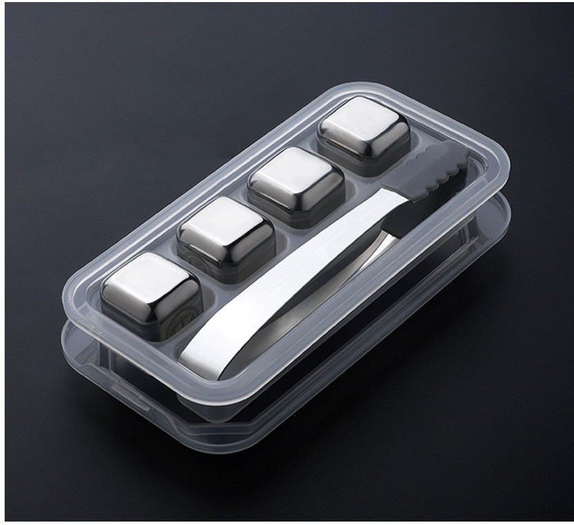 SKOFRI SKOFRI 4 PCS Stainless Steel Whiskey Metal Stone Ice Cubes Reusable Chilling Stones Silver Steel Ice Cube Tray(Pack of1) - Flipkart Deal