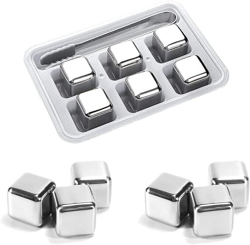 Roscoe Roscoe Whiskey Stones Set Reusable Ice Cubes Stainless Steel 6Pcs Metal Chilling Stones Silver Steel Ice Cube Tray(Pack of1) - Flipkart Deal