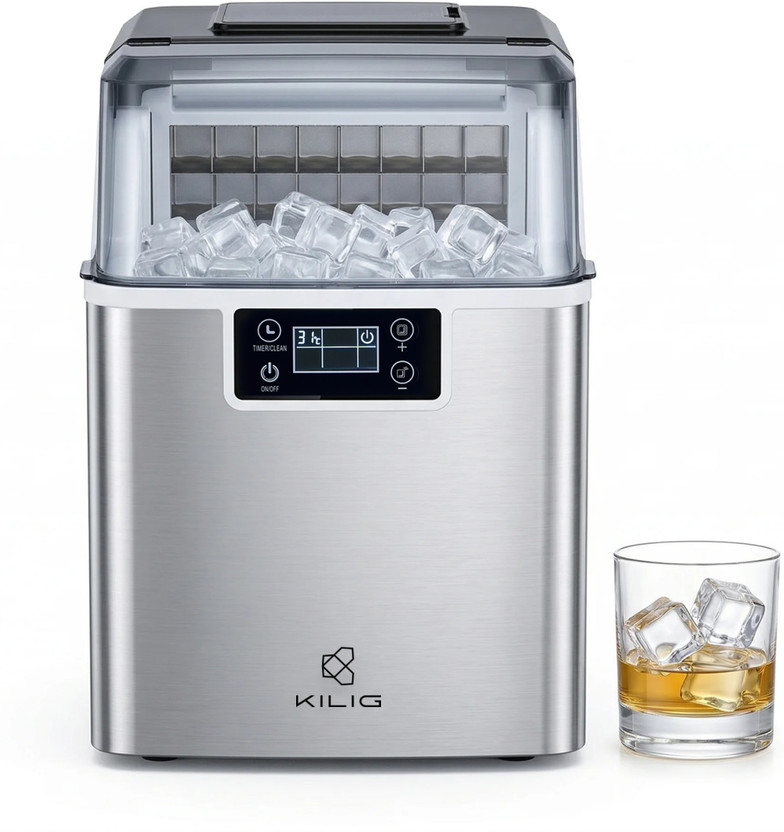 KILIG S01 Countertop Square Ice Cube Maker, 20kg-24H, 24Pcs Ice Cubes in 15 Min Ice Maker
