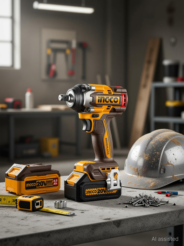 INGCO CIWLI2050 20V Brushless Cordless Impact Wrench 500Nm 3 Speed ,2pcs 4Ah Battery Cordless Impact Wrench(1/2 inch)