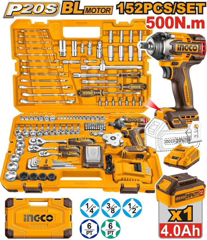 INGCO 152 Pcs Cordless impact wrench tools set Cordless Impact Wrench(1/2 inch)