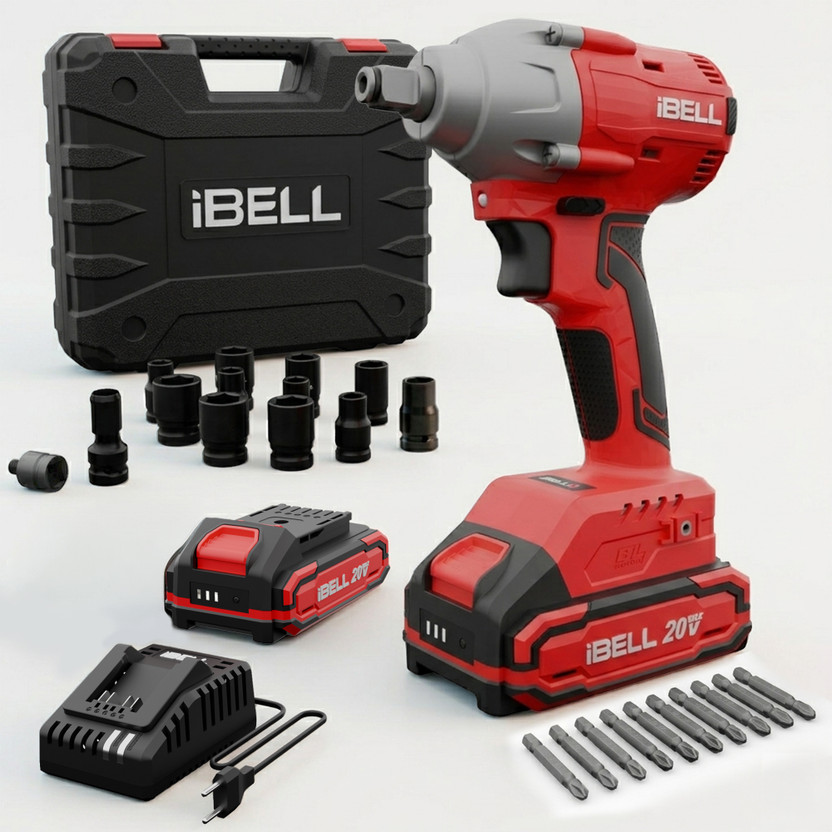 iBELL BW20-32,Brushless Cordless Impact Wrench,20V,300Nm,3000RPM,2.0Ah Batteries+BMC Cordless Impact Wrench(1/2 inch)